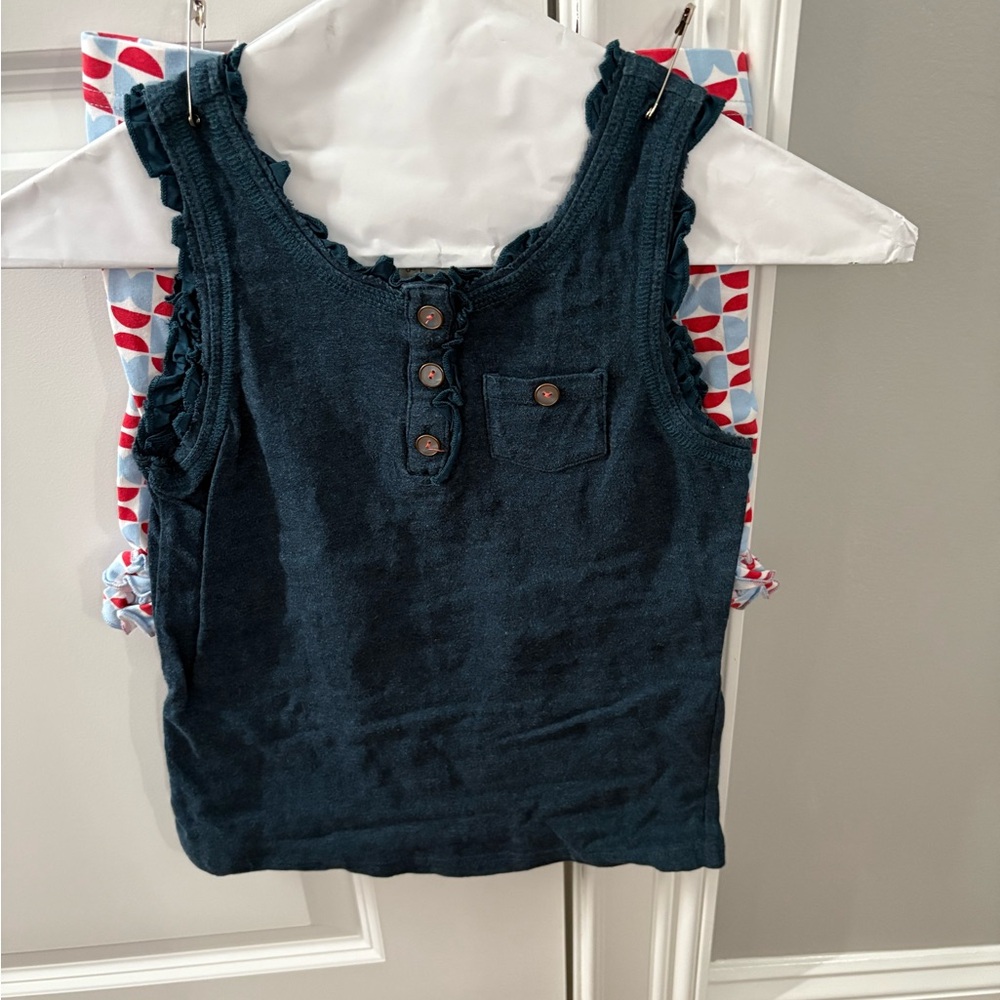 Matilda Jane Navy Top and Matching Red & Blue Ruffle Shorts - Size 10